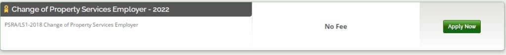 This image is to help show what must be done on psralicences.ie homepage where you must scroll down the screen and select the last option “Change of Property Services Employer” and “Apply Now”.